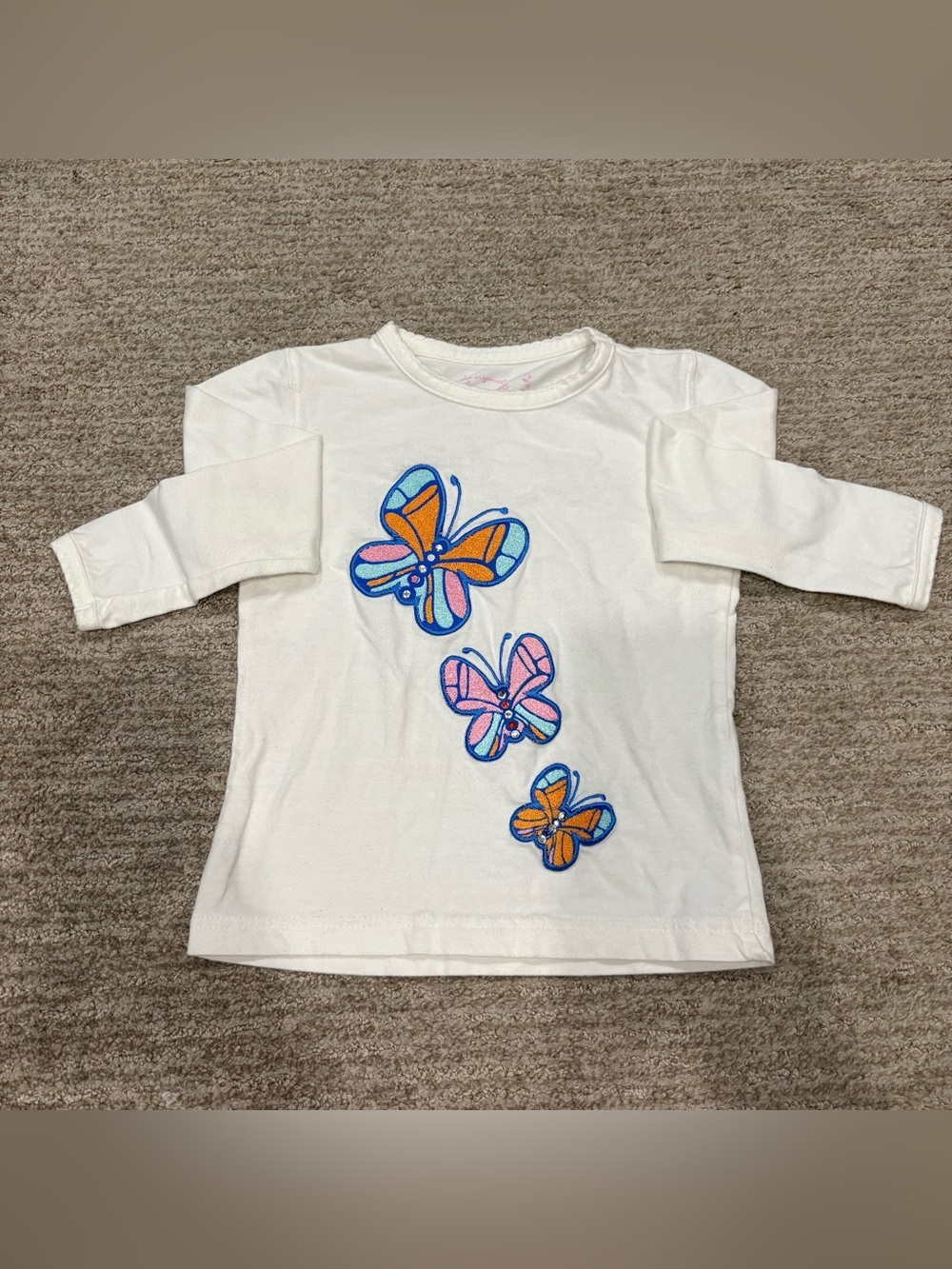 Vintage Y2K Girls Arizona Jeans Co White Long Sleeve Butterfly T-Shirt - Size 6